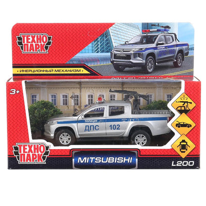 Машина металл MITSUBISHI L200 PICKUP ПОЛИЦИЯ 13 см, двери, багаж, кор. Технопарк в кор.2*36шт