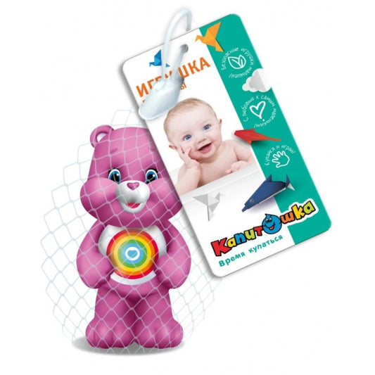 Игрушка для ванной заботливый мишка 10 см, в сетке, КАПИТОШКА в кор.240шт