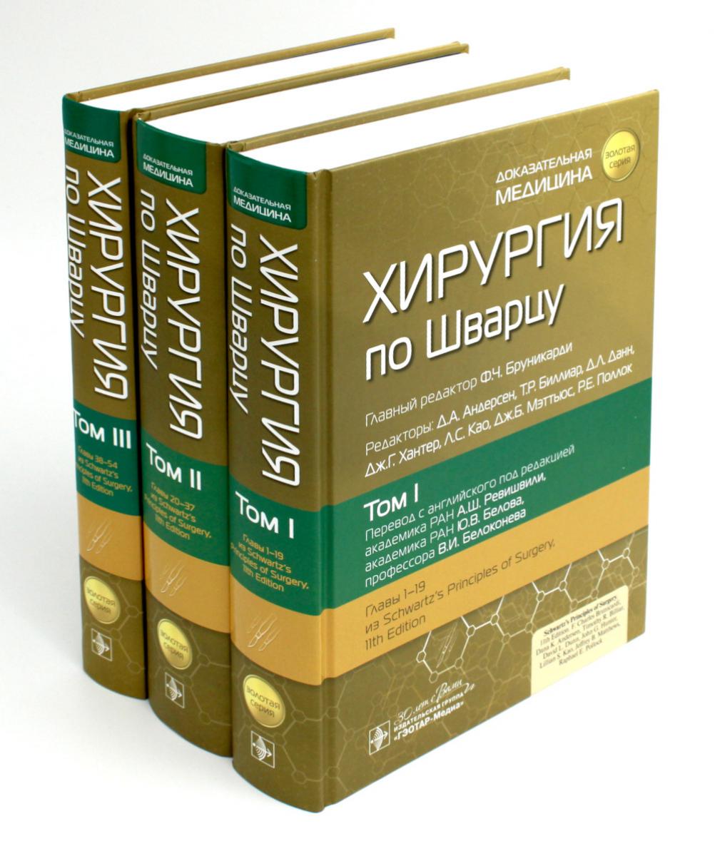 Хирургия по Шварцу : в 3 т. / под ред. Ф. Ч. Бруникарди ; пер. с англ. под ред. А. Ш. Ревишвили, Ю. В. Белова, В. И. Белоконева. — Москва : ГЭОТАР-Медиа, 2023. — («Золотая серия»).