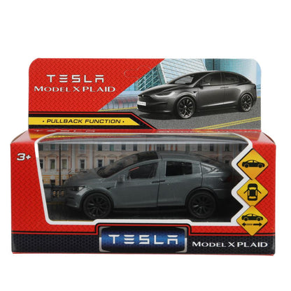Машина металл tesla model x plaid 12 см, двери, серебр, кор. Технопарк в кор.2*36шт
