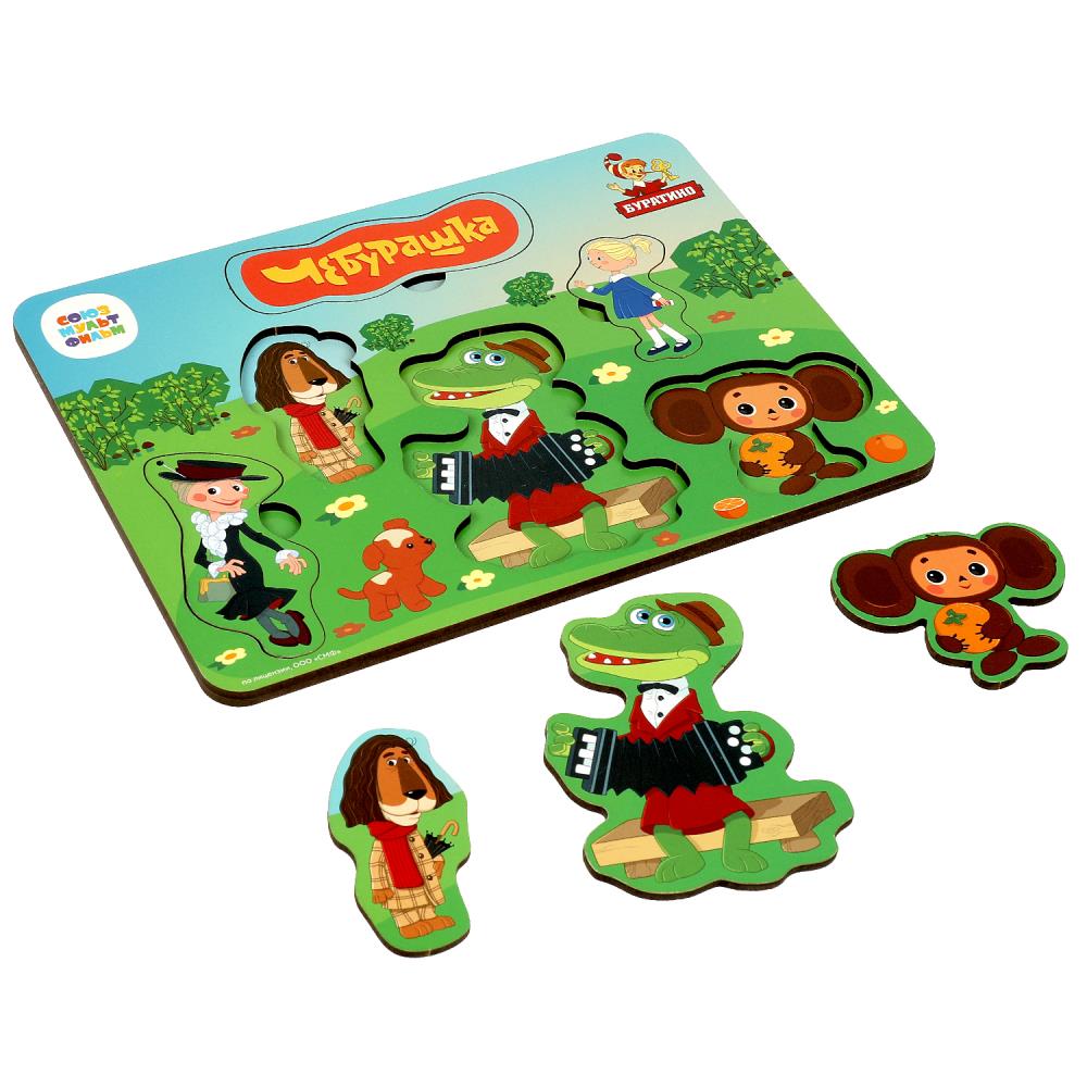Игрушка деревянная рамка-вкладыш без ручек СОЮЗМУЛЬТФИЛЬМ 23*17 см, термопак Буратино в кор.20шт
