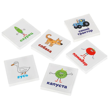 IQ-лото. Синий трактор. Веселая ферма. Коробка 138х189х32мм, 24 пласт. фишки. Умные игры в кор.24шт