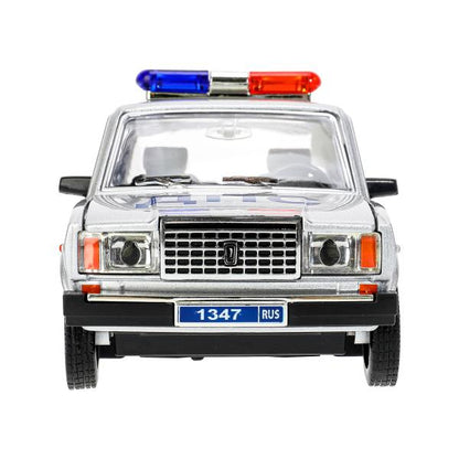 Машина металл свет-звук LADA ваз 2107,дв,к,баг,св-зв,ин,17,5 см,ПОЛИЦИЯ сер Технопарк в кор.2*18шт