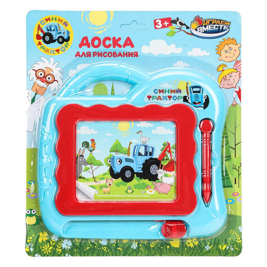 Доска для рисования СИНИЙ ТРАКТОР магнитная, 18*18см, ч/б поле ИГРАЕМ ВМЕСТЕ в кор.2*120шт