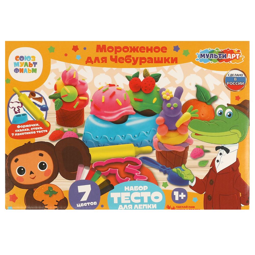 Набор с тестом для лепки и формочек Чебурашка мороженое для чебурашек МУЛЬТИ АРТ в кор.8шт