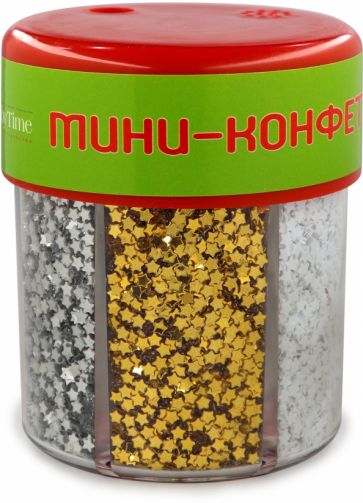 МИНИ-КОНФЕТТИ ДЛЯ ДЕКОРА "Звездочки", С ДОЗАТОРОМ, 80 гр., ЯРКИЙ Микс, №1