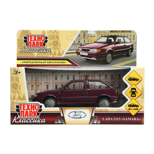 Машина металл ваз-2113 12 см, двери, багажник, инер,красный, кор. Технопарк в кор.2*36шт