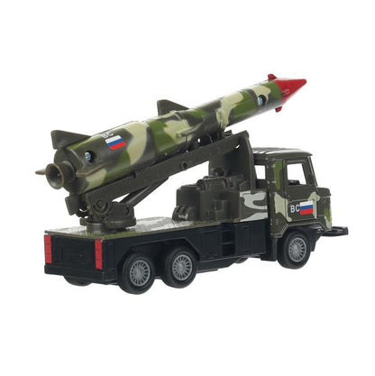 МАШИНА "ТЕХНОПАРК"МЕТАЛЛ. ИНЕРЦ. ГАЗ 66 С РАКЕТОЙ, 12СМ ЗЕЛ. КАМУФ.,ОТКРЫВ. ДВЕРИ В КОР в кор.2*24шт
