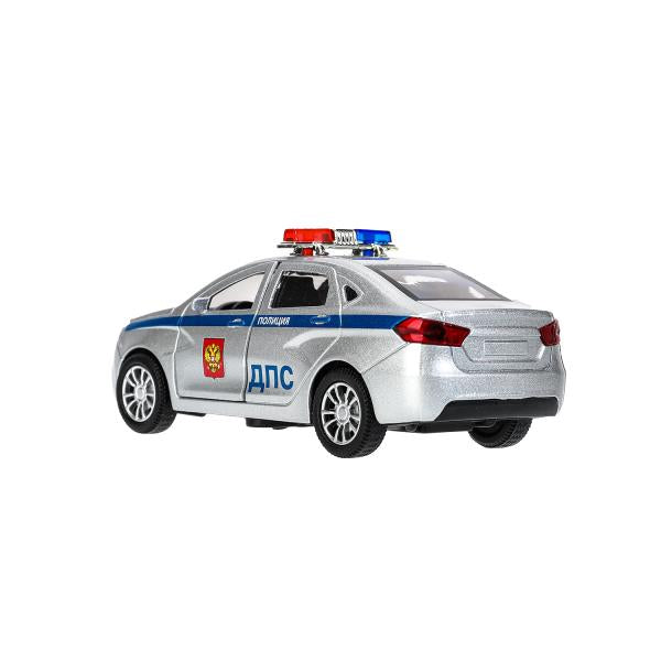Машина металл свет-звук LADA vesta ПОЛИЦИЯ 11,5 см, двер, багаж, кор. Технопарк в кор.2*36шт