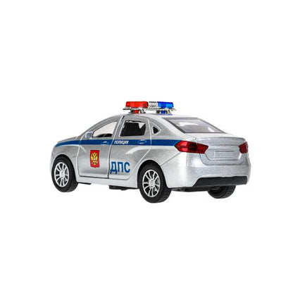 Машина металл свет-звук LADA vesta ПОЛИЦИЯ 11,5 см, двер, багаж, кор. Технопарк в кор.2*36шт