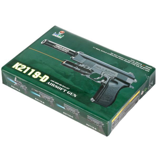 Pistolet (п) avec laser. прицелом, сглушителем, спульками K2119-D в кор. dans кор.120шт