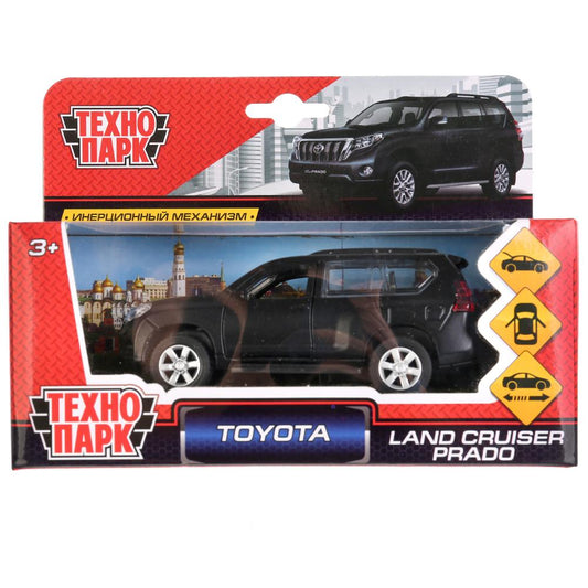 Машина металл TOYOTA PRADO МАТОВАЯ ЧЕРНАЯ, 12см, открыв. двери, инерц. Технопарк в кор. в кор.2*36шт