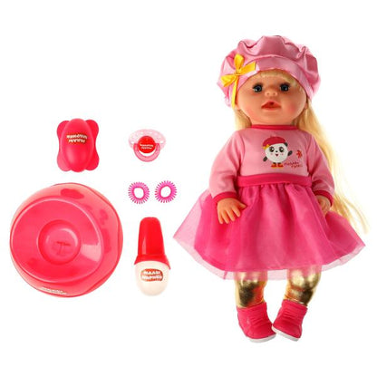 Кукла озвучка МАЛЫШАРИКИ Пандочка 40см, пьет, пис, плачет, 15 песен, 6 акс КАРАПУЗ в кор.8шт