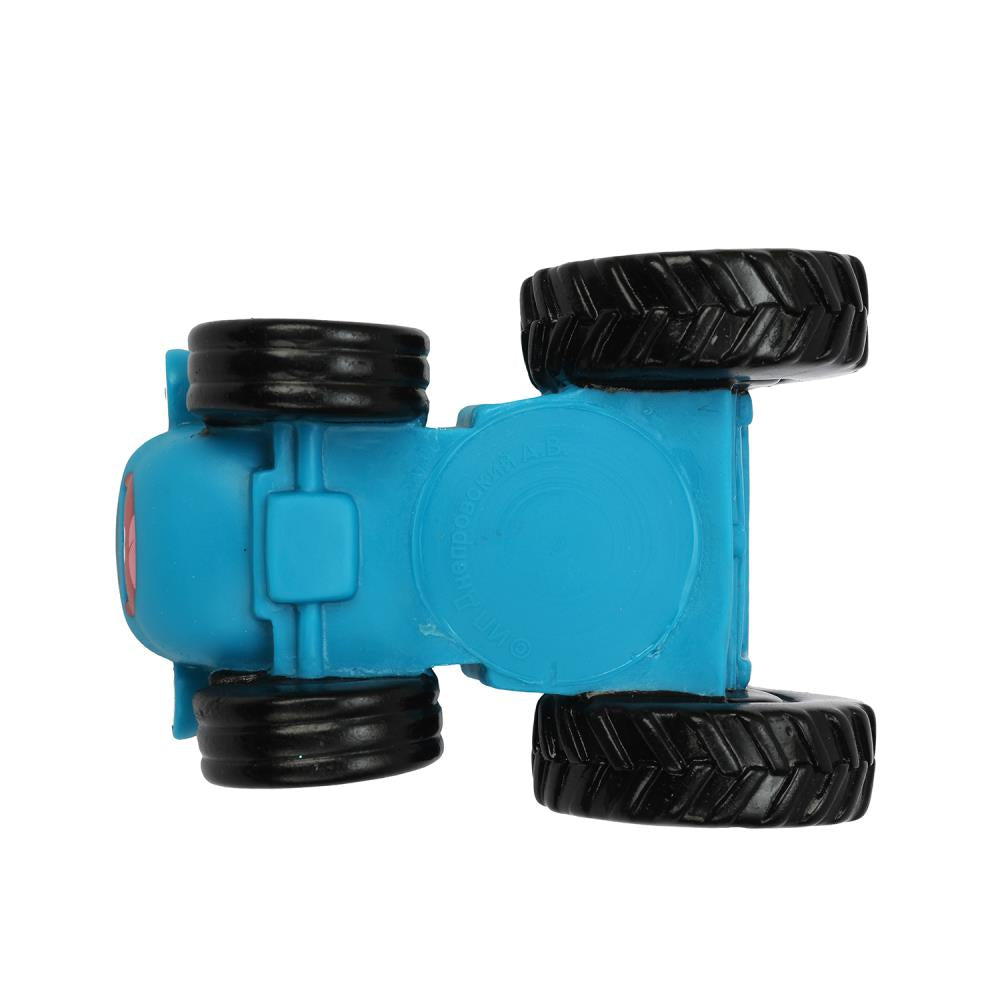 Игрушка пластизоль для ванны СИНИЙ ТРАКТОР с улыбкой 10 см, 1шт, сетка синяя КАПИТОШКА в кор.50шт