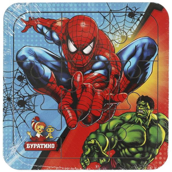 Игрушка деревянная пазл spiderman, 10*10 см терм. пакет Буратино в кор.189шт