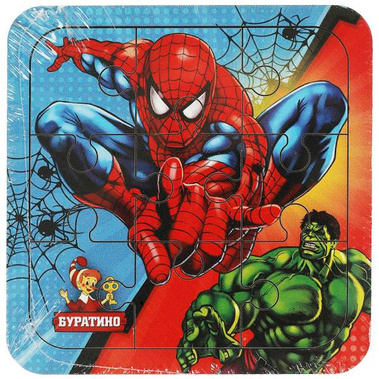 Игрушка деревянная пазл spiderman, 10*10 см терм. пакет Буратино в кор.189шт
