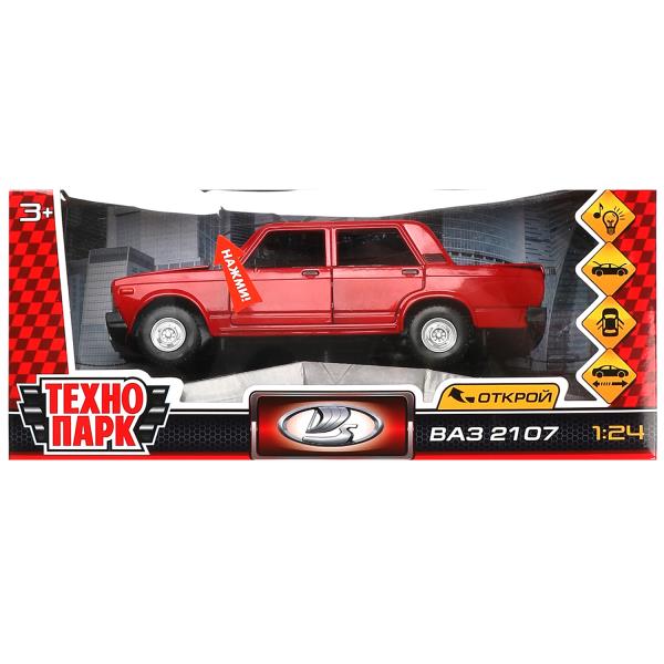 Машина металл свет-звук LADA ваз 2107, дв, кап, баг, св-зв,инер,17,5 см,крас Технопарк в кор.2*18шт