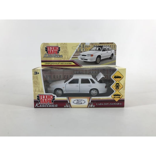 Машина металл ваз-2115 "самара" длина 12 см,двери,белый,кор. Технопарк в кор.2*36шт