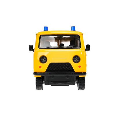 Машина металл свет-звук UAZ УАЗ 452 МИЛИЦИЯ,18,5 см,св-зв,дв,люк,баг,ин,желт Технопарк в кор.2*18шт