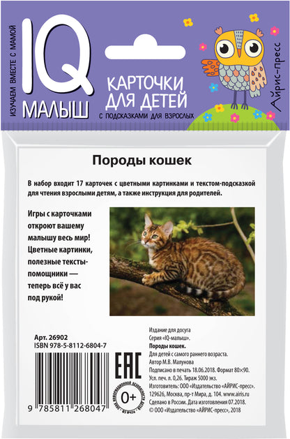 Умный малыш. Породы кошек Набор карточек для детей.