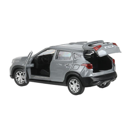 Машина металл KIA seltos длина 12 см, двери, багажник., инерц, серебряный, кор. Технопарк в кор.2*36шт