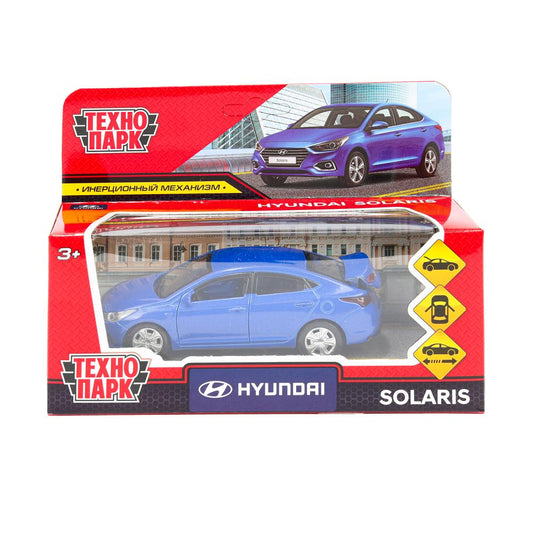 Машина металл HYUNDAI SOLARIS, 12 см, двери, багажник, инерц, синий, кор. Технопарк в кор.2*36шт