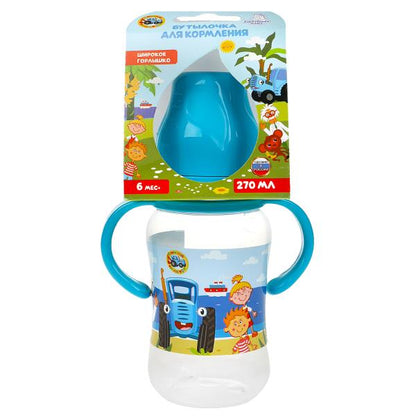 Бутылочка для корм., шир. г., СИНИЙ ТРАКТОР 270 мл, сил. с, с руч. Умка в кор.12шт