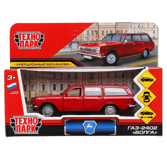 Машина металл ГАЗ -2402 "волга" дл 12 см, откр дв, багаж, инерц, крас., кор. Технопарк в кор.2*36шт