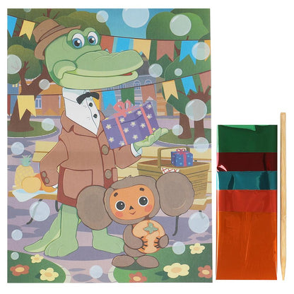 Аппликация из фольги 17*23 см Чебурашка МУЛЬТИ АРТ в кор.100шт