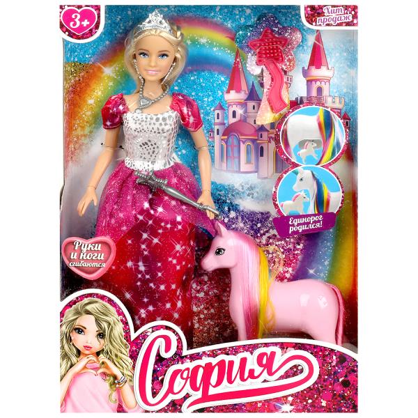 Кукла 29см София, руки и ноги сгиб, принцесса, беременный единорог, акс, кор КАРАПУЗ в кор.24шт
