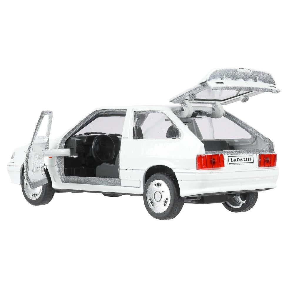 Машина металл ваз-2113 12 см, двери, багаж, инер,белый, кор. Технопарк в кор.2*36шт