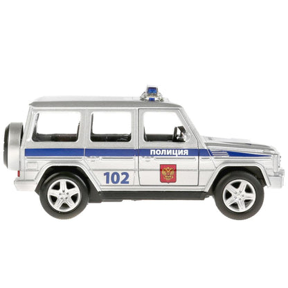 Машина металл свет-звук MERCEDES-BENZ G-CLASS ПОЛИЦИЯ 12 см, двер, баг, кор. Parc technologique dans le cor.2*36шт