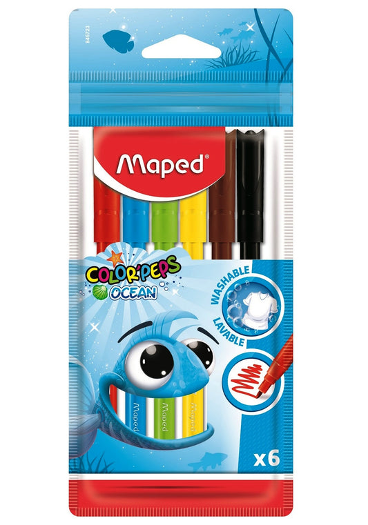 Maped. Фломастеры "Color'Peps Ocean" супер смываемые в пакете с подвесом (6 цв) арт.845723