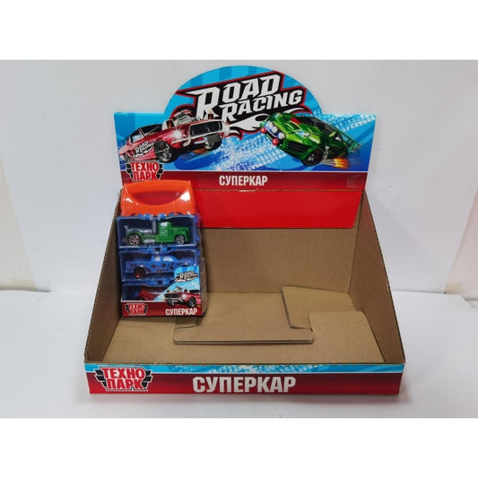 Machine en métal ROAD RACING pour SOS 7,5 cm, 3 pièces, dans un assortiment, un conteneur Technoparc jusqu'à 12 pièces en cor.2*9up