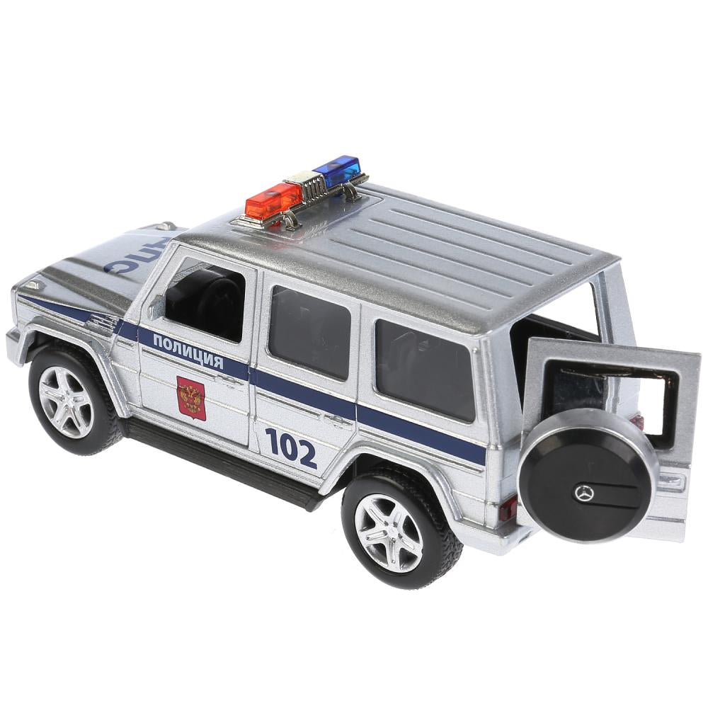 Машина металл свет-звук MERCEDES-BENZ G-CLASS ПОЛИЦИЯ 12 см, двер, баг, кор. Parc technologique dans le cor.2*36шт
