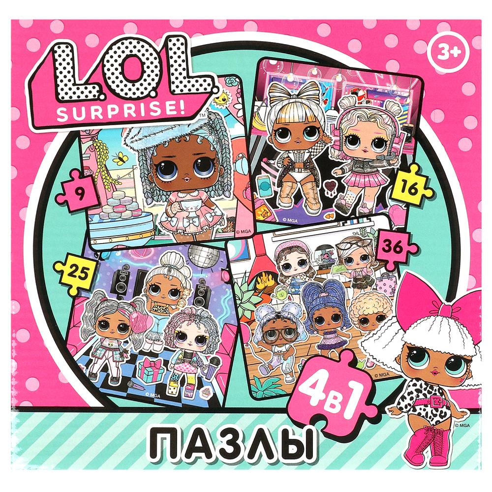 L.O.L. Пазлы в коробке, набор 4 в 1: 9, 16, 25, 36 деталей. 175х175х50 мм. Умные игры в кор.20шт