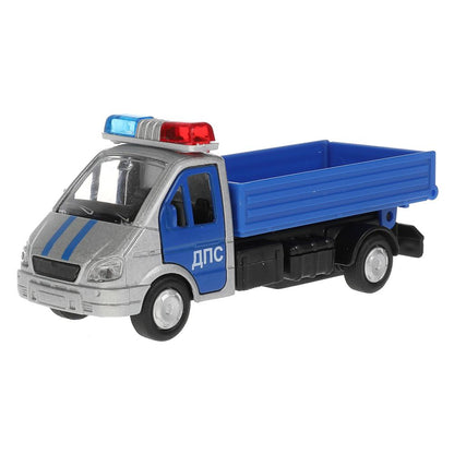 Машина металл ГАЗЕЛЬ 3302 САМОСВАЛ ПОЛИЦИЯ, 12 см, дв., баг., инерц., кор. Технопарк в кор.2*24шт