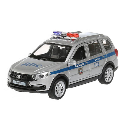 Машина металл "lada granta cross 2019 полиция" 12см, инерц.серебристый в кор. Технопарк в кор.2*36шт