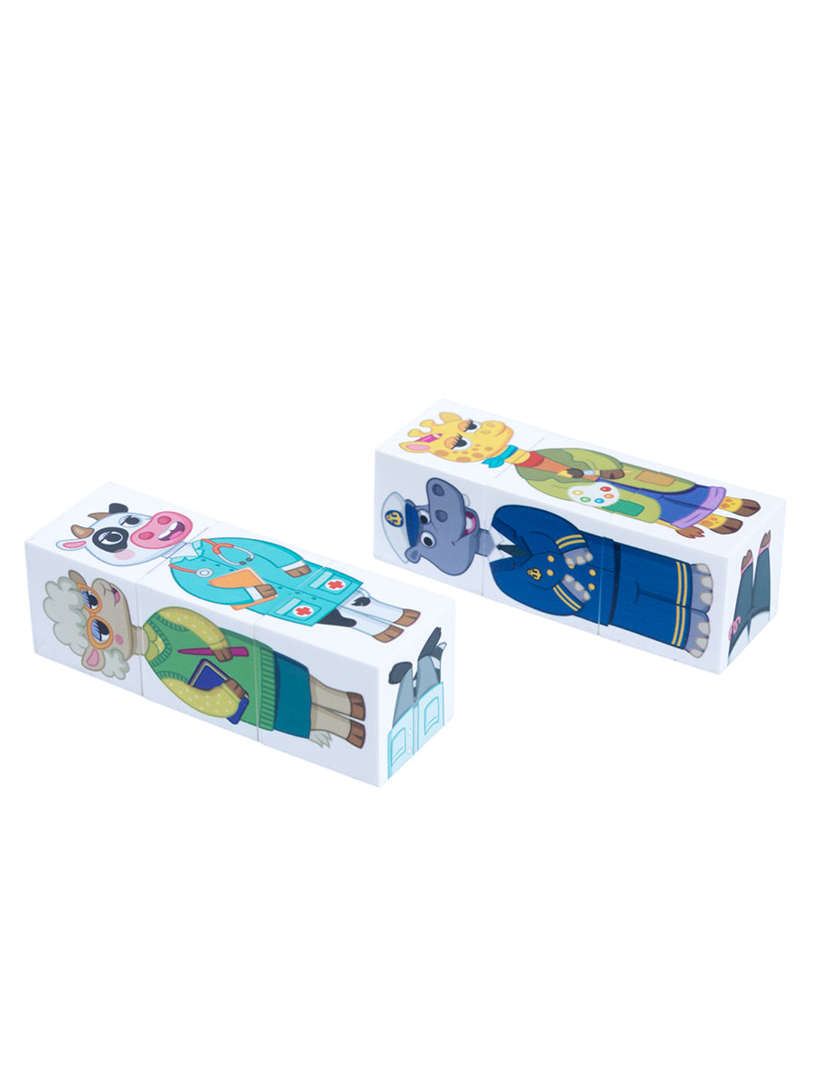 Кубики пластмассовые Умные кубики "Зверофессии" 6 шт (12 персонажей ) Baby Toys