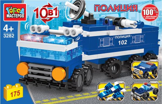 Конструктор полицейской машины 10в1, 175 дет. Город мастеров в кор.2*18шт