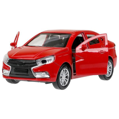 Машина металл LADA vesta 11,5 см, двери, багаж, красный, кор. Технопарк в кор.2*36шт