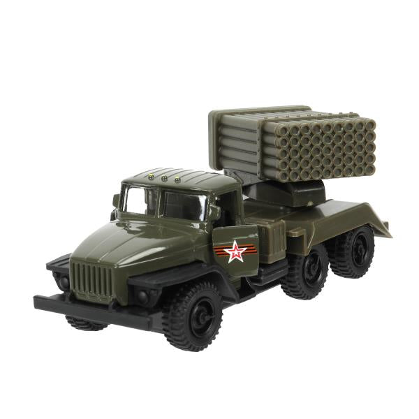 Машина металл АРМИЯ РОССИИ УРАЛ с ракетами 12 см, двери, инерция Технопарк в кор.2*24шт