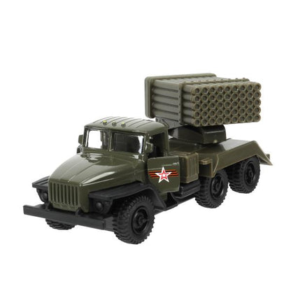 Машина металл АРМИЯ РОССИИ УРАЛ с ракетами 12 см, двери, инерция Технопарк в кор.2*24шт