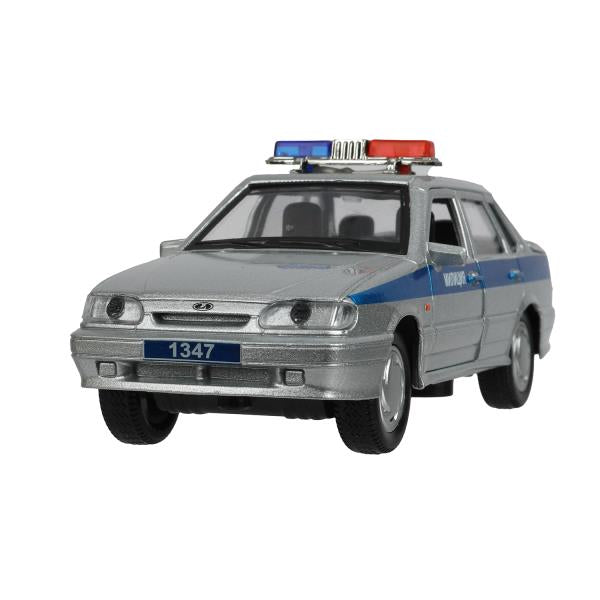Машина металл свет-звук ваз-2115 самара ПОЛИЦИЯ 12 см, двери, багажник, кор. Технопарк в кор.2*36шт