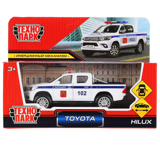 Машина металл toyota hilux полиция, 12см, открыватель. двери, инерц, белый, в кор. Технопарк в кор.2*36шт