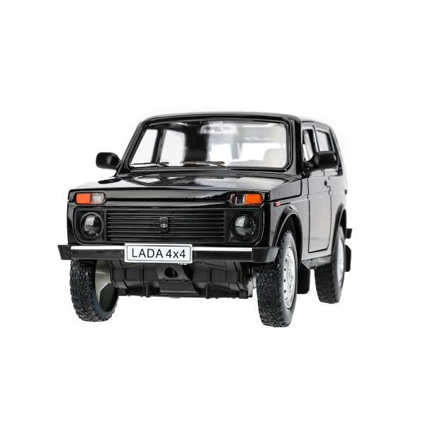 Машина металл свет-звук LADA lada 4x4, 18,5 см, дв, кап, баг,инер,черн Технопарк в кор.2*18шт