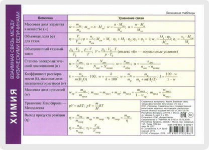 Справочные материалы: Химия. Взаимная связь между физическими величинами