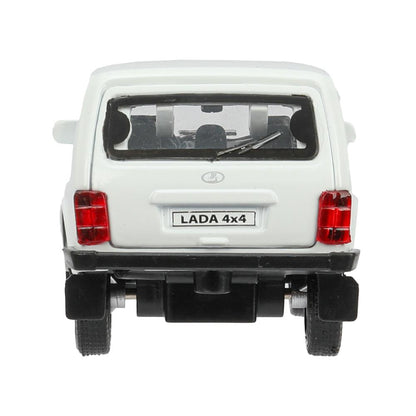 Машина металл LADA 4x4 длина 12 см, двери, багажник, инерц, белый, кор. Технопарк в кор.2*36шт