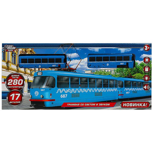 Железная дорога ТРАМВАЙ, длина пути 280см, свет-звук, кор.47*21*4,5см ТЕХНОДРАЙВ в кор.2*18шт