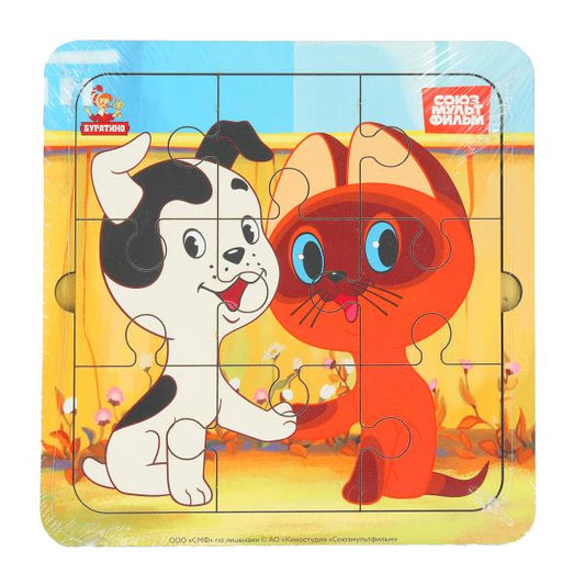 Игрушка деревянная пазл 15*15 см. СОЮЗМУЛЬТФИЛЬМ терм. пакет Буратино в кор.20шт